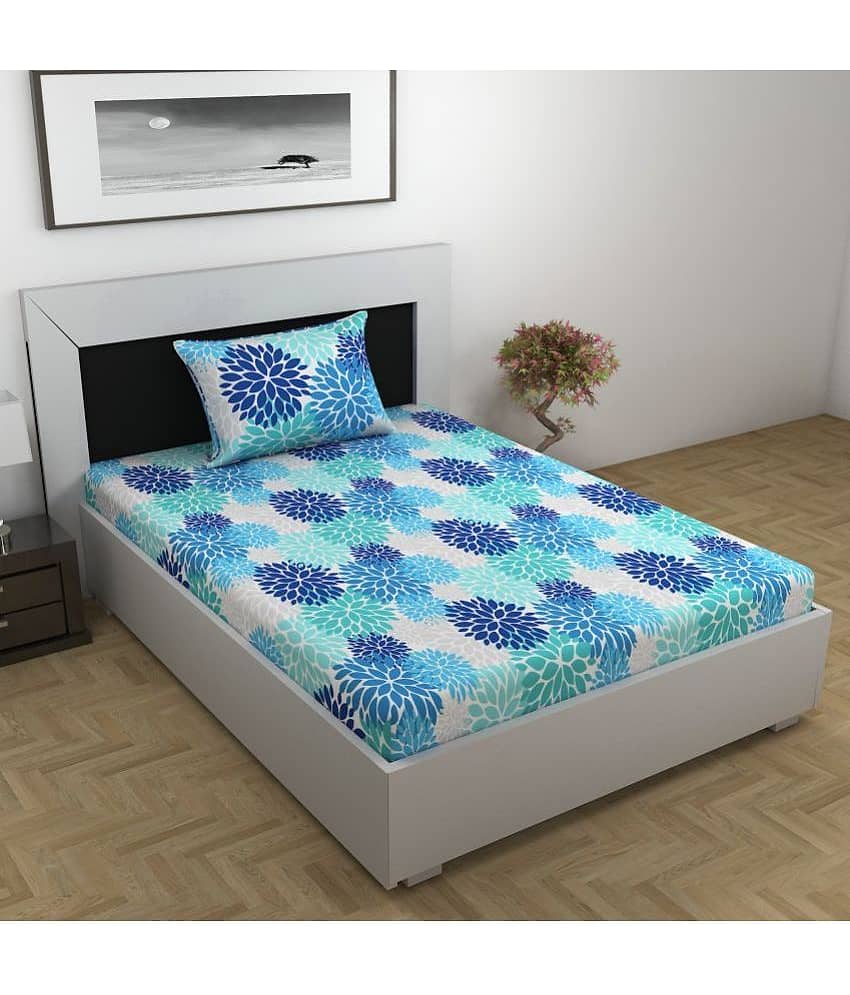 DIVINE CASA Cotton Single Bedsheet ( Blue )