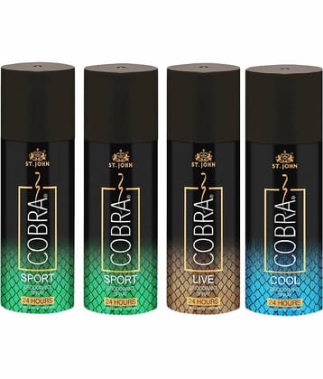 ST.JOHN Cobra Sport 150ml*2 & Live, Cool 150ml Each Deodorant Spray for Men (600ml) Pack of 4