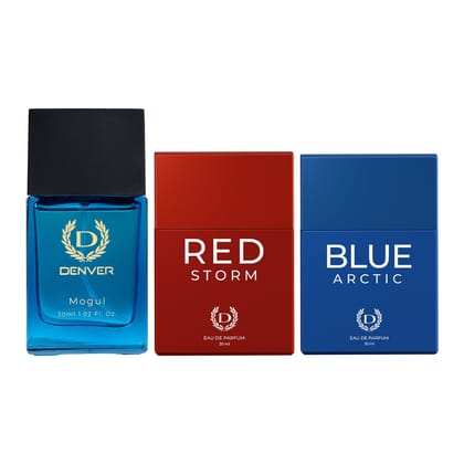 Denver Pack of 3 Perfumes (Mogul + Red Storm + Blue Arctic) - 30ml Each Denver Pack of 3 Perfumes (Mogul + Red Storm + Blue Arctic) - 30ml Each