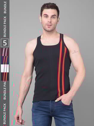 Men's Assorted Pack of 5 Solid Combed Cotton Racerback Styled Gym Vest