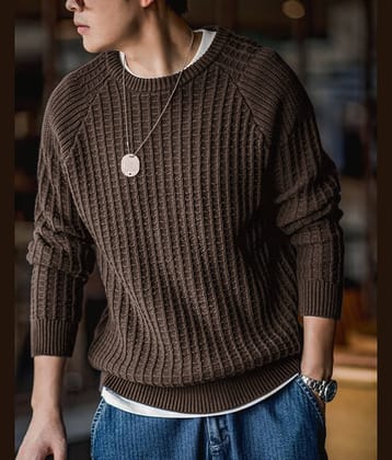 CAT BUNNY Woollen Round Neck Men's Full Sleeves Pullover Sweater - Blue ( Pack of 1 )