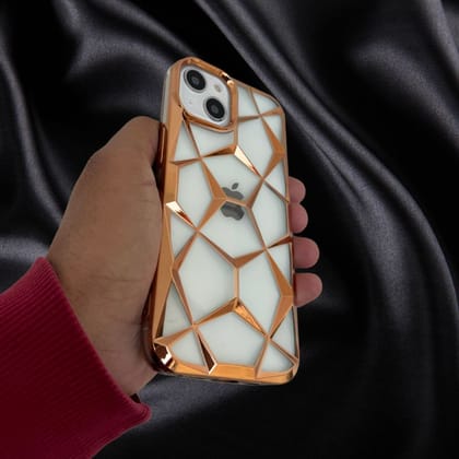 Gold Electroplated 3D diamond Pattern Luxury Cover-iPhone 15 Plus
