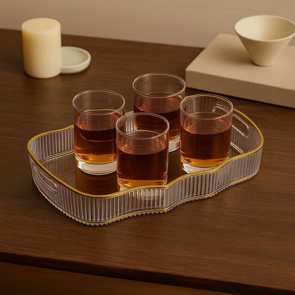 Coral Tree Transparent Acrylic Tray with Golden Rim & Handles