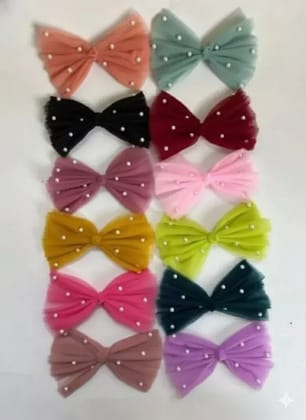 Artful Threads Net Bow with Pearls | Stylish & Elegant Hair Accessory | Pack of 4