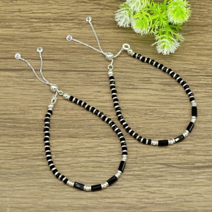 7 inches long handmade 925 sterling silver fabulous silver beads, black stone charm adjustable customized single bracelet for girl's gifting sbr170