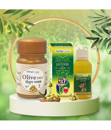 Herbal Canada Olive Oil (100ml )+Olive Salt(60gm) Sea Salt 160 gm Pack of 2