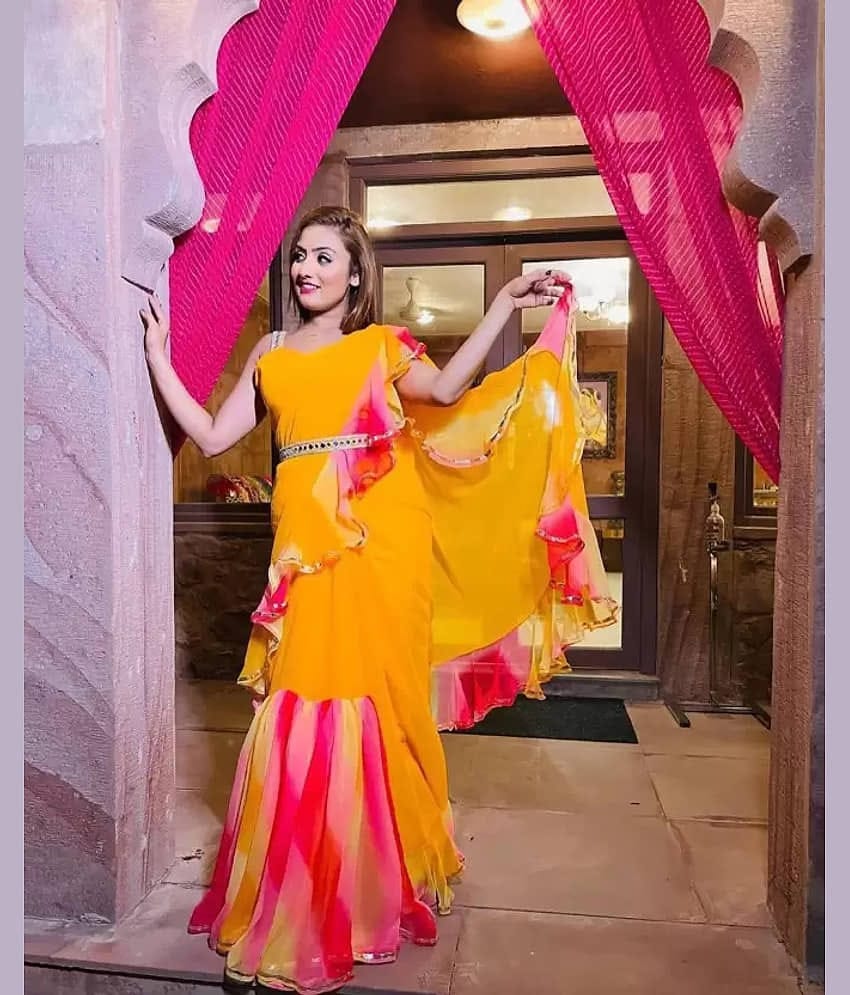 SARIK  FASHION Chiffon Dyed Saree With Unstitched Blouse Piece ( Multicolor )