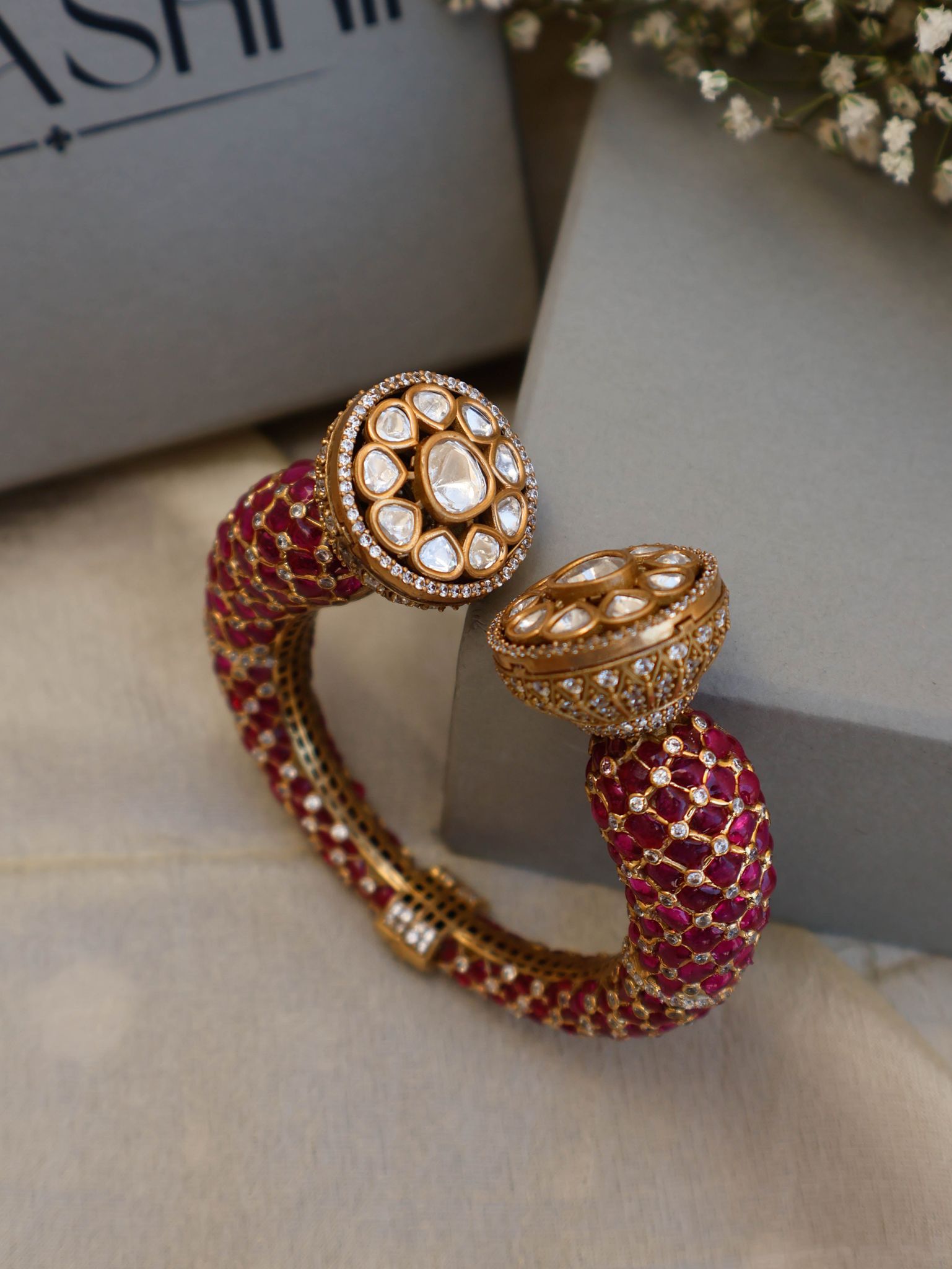 Ahava Polki Pink Bangle-Pink / Adjustable