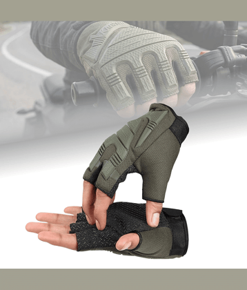 AKSMIT Green Nylon Men's Fingerless Gloves ( Pack of 1 )