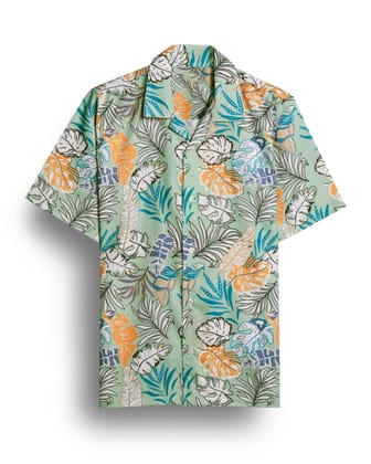 "Spring Vibes: Greeny Multicolor Floral Half Sleeve Shirt for Men by GlamaStitch"-S