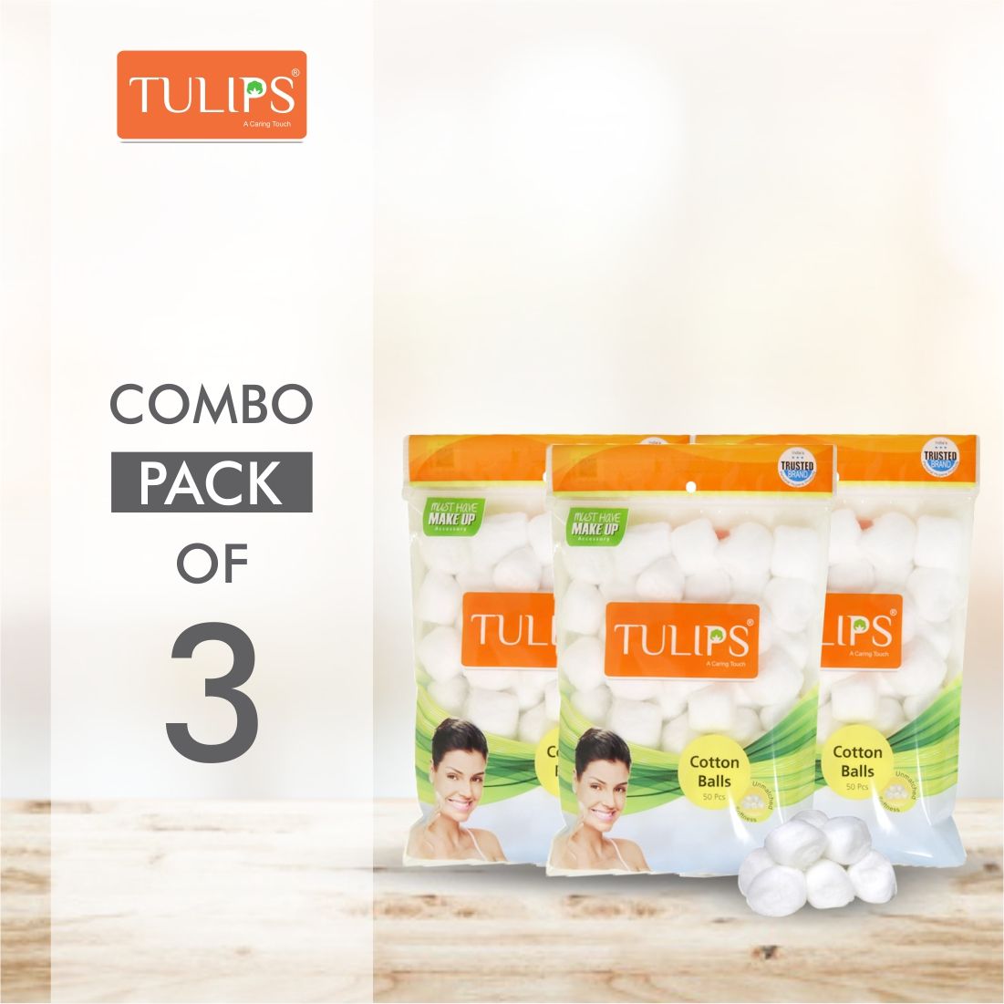 Tulips Nail Polish Remover, White Cotton Ball 50 Pcs in a Ziplock Bag (Pack of 3)