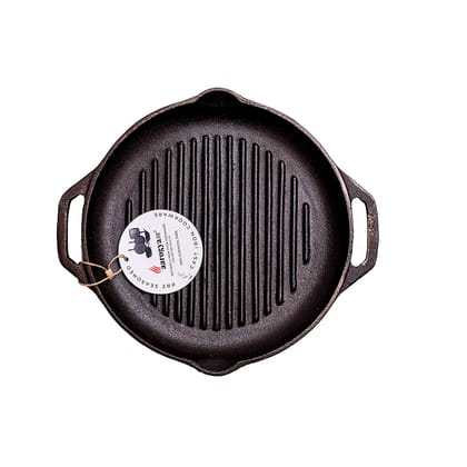 Aarogyam Cast Iron Grill Pan , Pre-Seasoned 10 inch Diameter (25cm), Naturally Non-stick, Toxin-Free, Gas & Induction Compatible, Weight- 2.2 kg (Colour - Black) by Aarogyam - The Cast Iron Shop