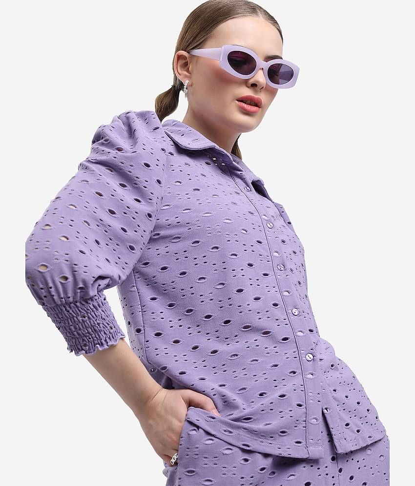 Ketch Women Solid Cotton Blend Shirt ( Purple )