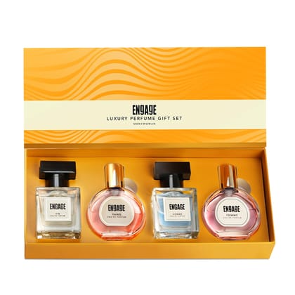 Engage Gift Set - Luxury Perfume For Women & Men 100ml, Long Lasting Smell Men & Women Perfume, Rakhi Hamper by ITC, Eau De Parfum, Travel Sized Combo, 25ml x 4, Rakshabandhan gift, Rakhi Gift