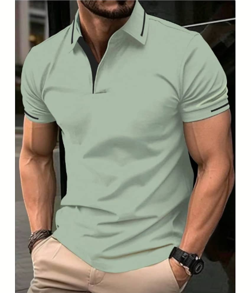 TAZO Men Cotton Blend Regular Fit Solid Polo T Shirt ( Green )