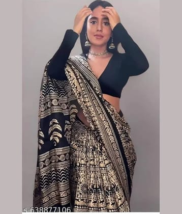 JIHANA FAB Georgette Printed Banarasi saree With Unstitched Blouse Piece ( Multicolor )