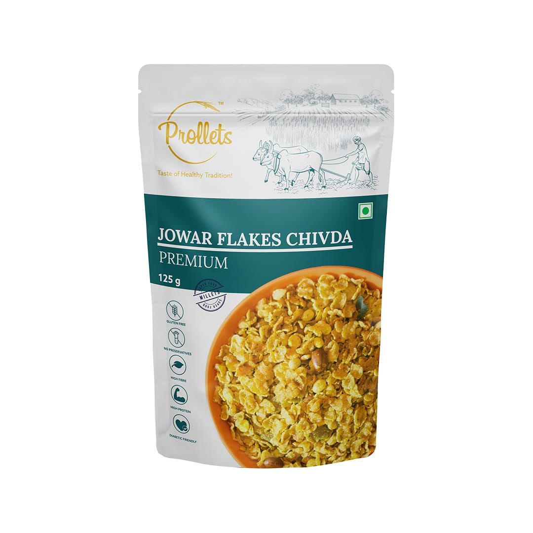 Prollets Jowar Flakes Chivda Premium (125g) | Roasted Sorghum Snack | Diet Friendly