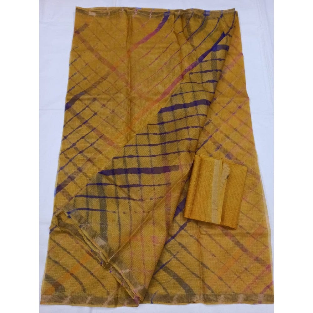 Imaginative Pure Silk Kota Doria Mustard Saree Handcrafted