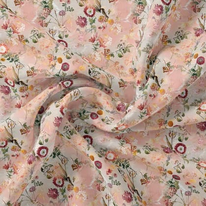 Multicolour Sunflower With Green Leaves Digital Printed Fabric-Polyester / Japan Satin / 110 CM | 43 Inch