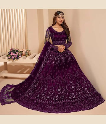 Keyura Purple Net Unstitched Semi Stitched Lehenga Single