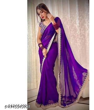 Shivadit ethnic Georgette Solid Regular Saree With Unstitched Blouse Piece ( Purple )