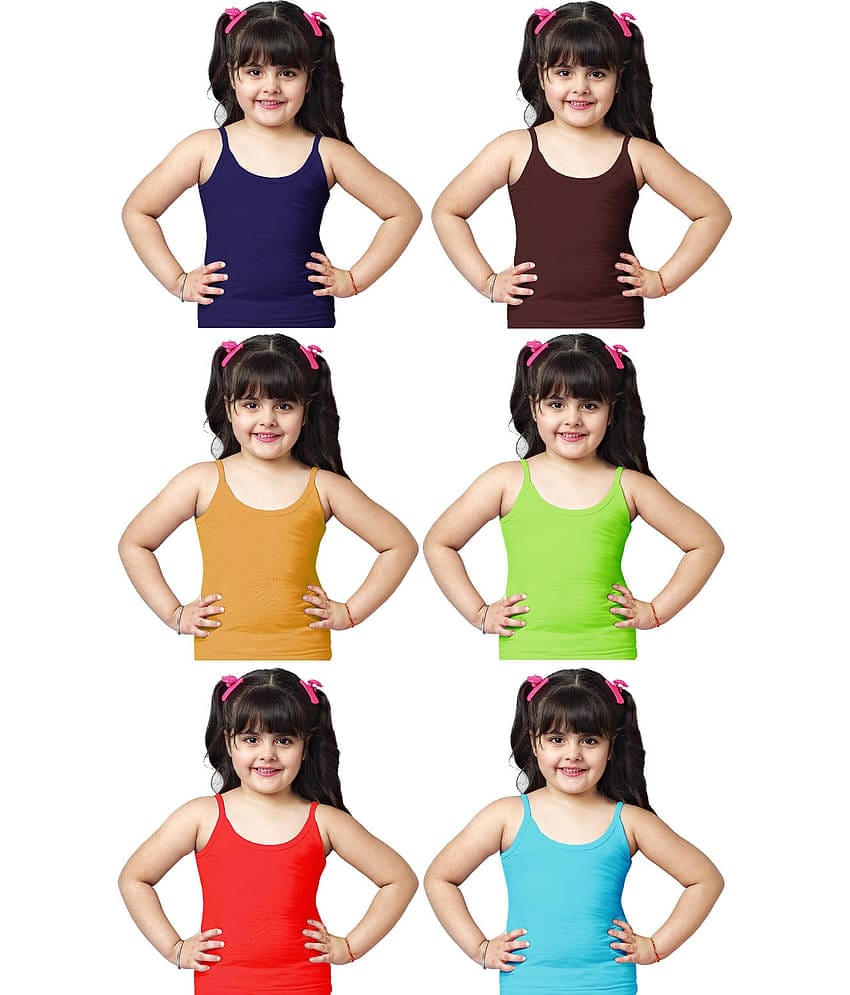 Dixcy Slimz Pinky Cotton Multicolored Printed Girls Camisole - Pack of 6