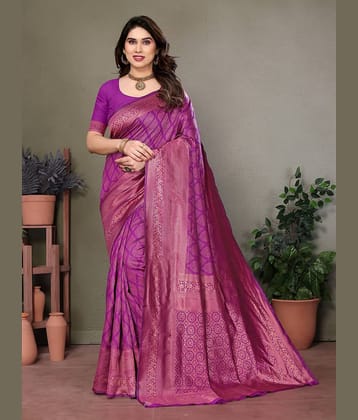 VEDANT VASTRAM Art Silk Self Design Saree With Unstitched Blouse Piece ( Purple )