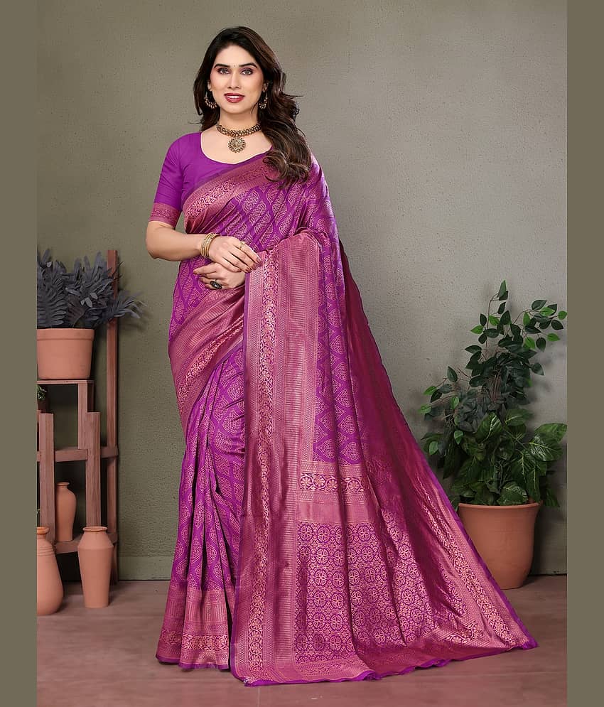VEDANT VASTRAM Art Silk Self Design Saree With Unstitched Blouse Piece ( Purple )