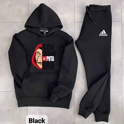 Adidas  "Hoodie + Lower"  ( SIZE : M ,  COLOR  :  Black + Black )