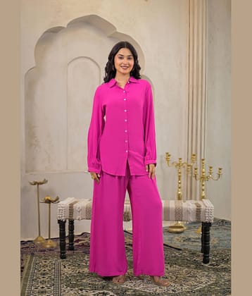Juniper Women Solid Shirt With Palazzos Co-Ord Set ( Pink )