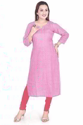Aksari Bandhani Printed Cotton Straight Kurta (Pink)