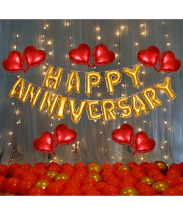 Jolly Party  Red And Golden Happy Anniversary Decorations