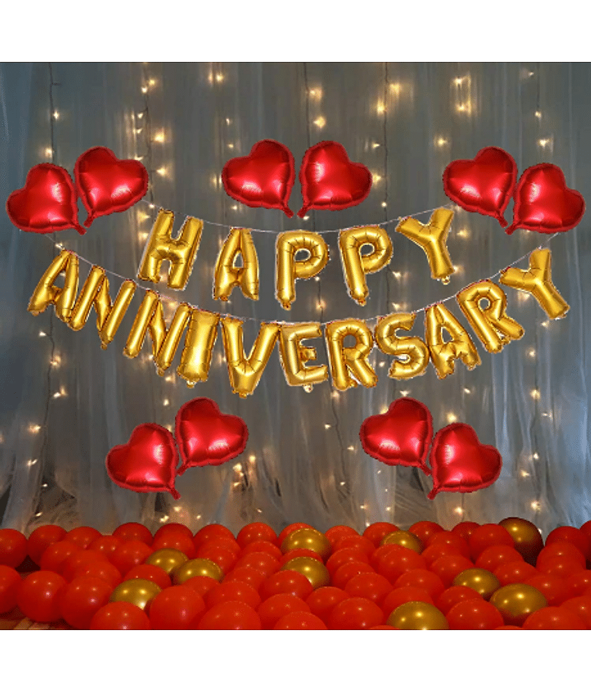 Jolly Party  Red And Golden Happy Anniversary Decorations