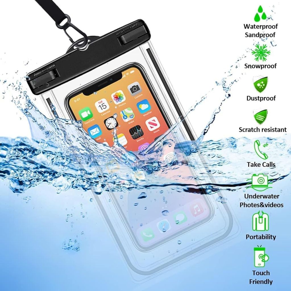 Waterproof Mobile Phone Cover Pouch for All Mobiles, Touch Sensitive, Universal Size, for Rain Protection Cellphone Dry Bag Compatible for All Smartphones up to 7 inches (White)