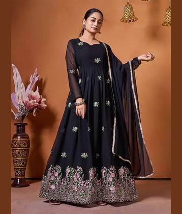 Trijal Fab Black Anarkali Georgette Women's Stitched Ethnic Gown ( Pack of 1 )