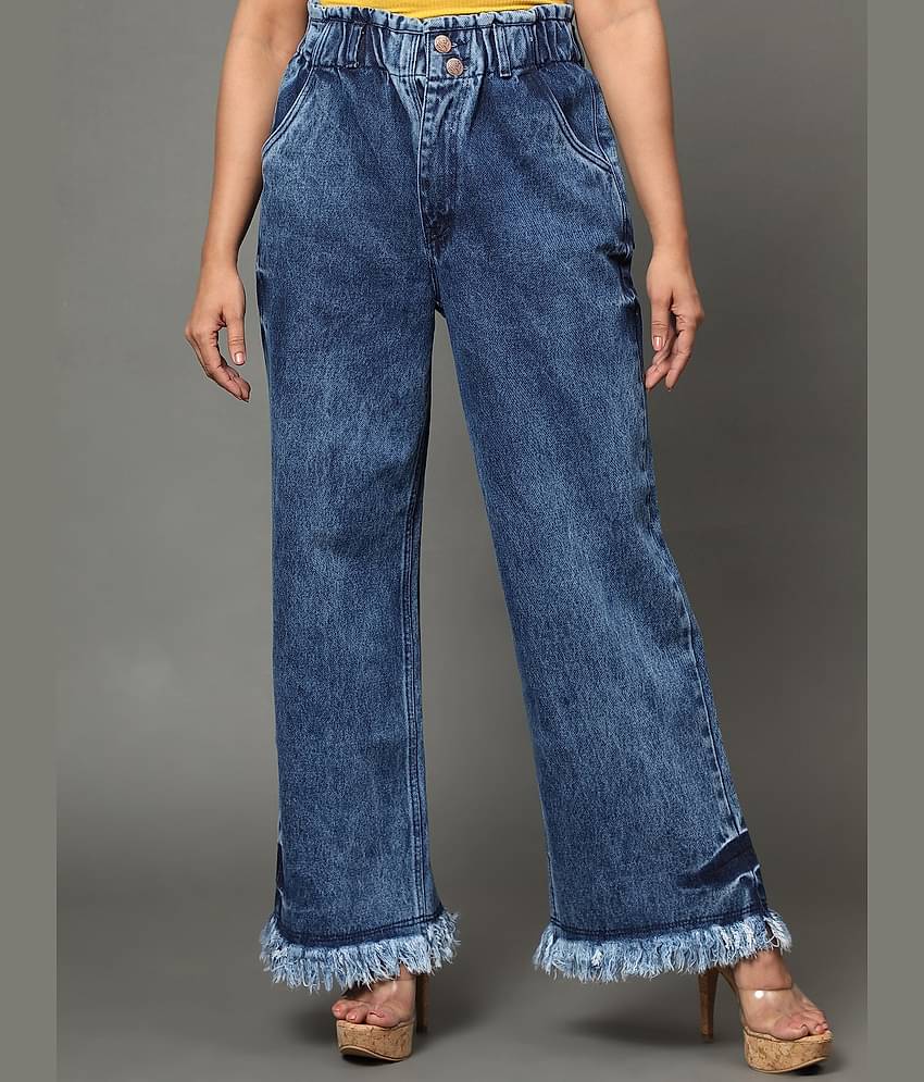 AngelFab - Blue Denim Wide Leg Women's Casual Pants ( Pack of 1 )