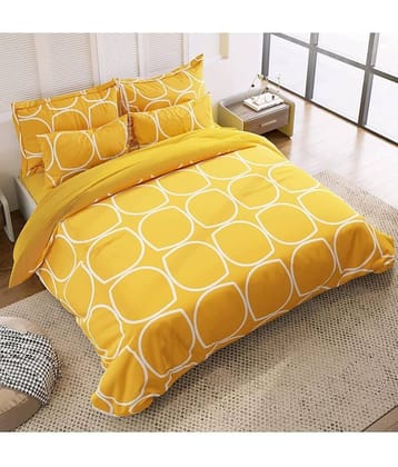 Decent Home Cotton Horizontal Striped 1 Bedsheet with 2 Pillow Covers - Yellow