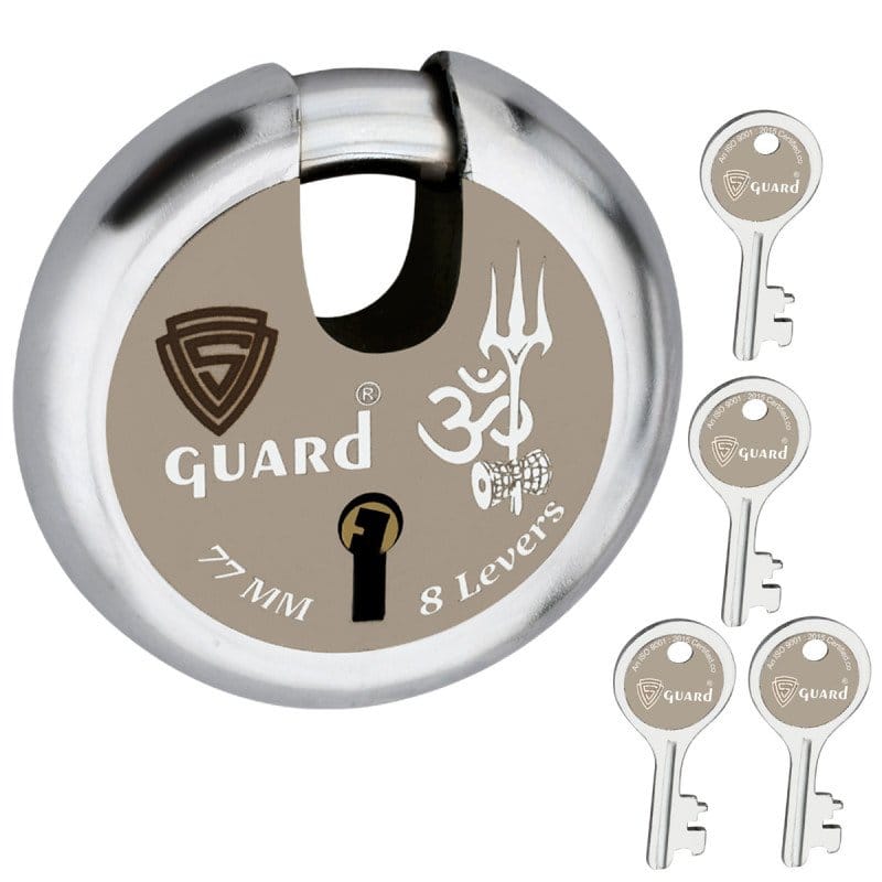 S-GUARD Trishul Iron-Steel 77MM,8 Levers -4 Keys-Shutter lock for Shop,Godown,Store Gate-Door Lock (Laser Print)