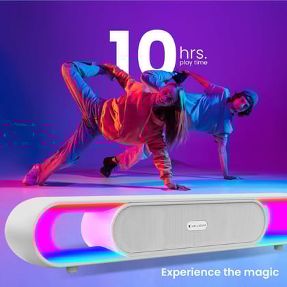 CELLECOR CLB30 BEATZ with 3D Surround Sound | 10 Hour Playtime | 5.3V | 20W Bluetooth Soundbar with Disco Light - White