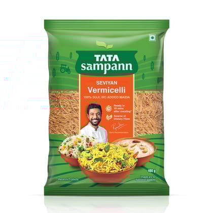 Tata Sampann Unroasted Vermicelli, Protein Rich Seviyan, Made with Suji, No Added Maida, Source of Dietary Fibre, 400g