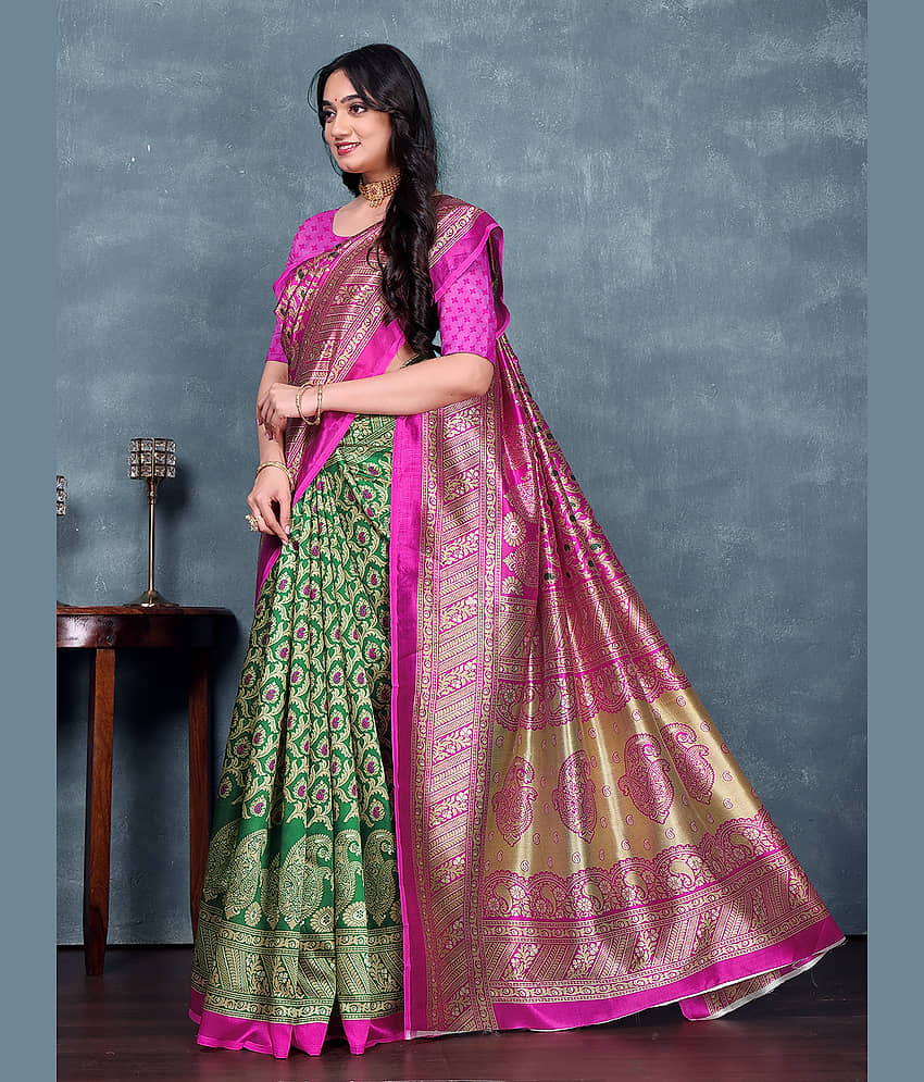 Kanooda Prints Art Silk Printed Saree With Unstitched Blouse Piece ( Yellow )