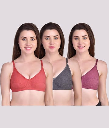 Kiran Enterprises Pack of 3 Cotton Non Padded Women's Everyday Bra ( Multicolor )