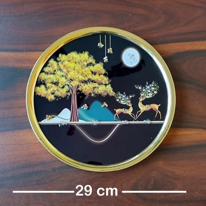 Crystal Wallart Deer Scenery 29 x 29 cm round shaped crystal wall art painting with golden frame C