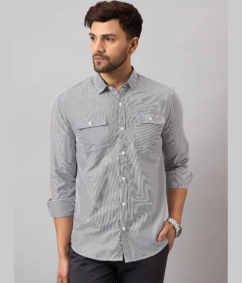 Club York Cotton Blend Regular Fit Striped Full Sleeves Men's Casual Shirt - Off White ( Pack of 1 )