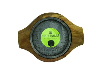 Trilonium Cast Iron Round Sizzler Plate with Wooden Base (5 Inches)