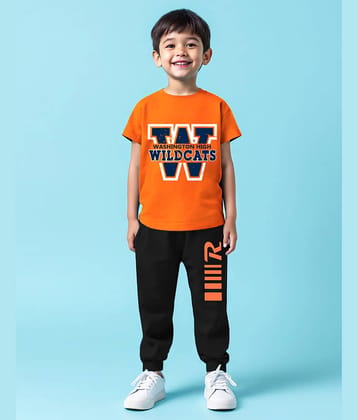 Trampoline Pack of 1 Boys Cotton Blend T-Shirt & Pants Set ( Orange )
