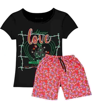 COOLTEES4U Pack of 1 Girls 100% Cotton T-shirt & Shorts ( Black )