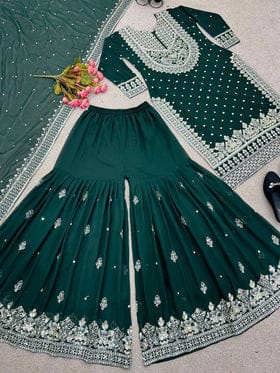 Heavy Embroidery Sequence Work Top-Gharara And Dupatta