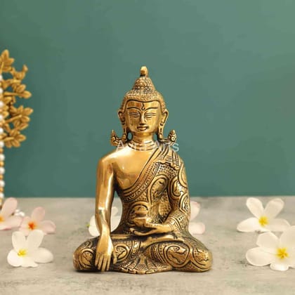 Brass Showpiece Buddha Idol - 6.2 Inch Height