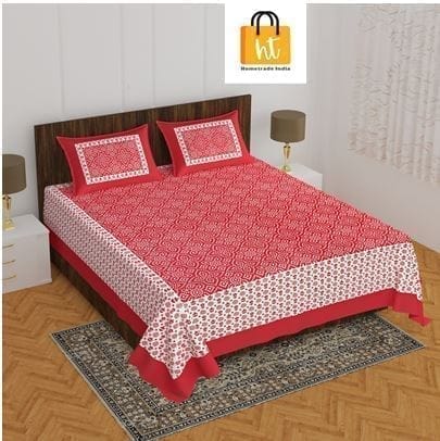 3001-Hometrade India-Standard King Size (90*108 Inches) Double Bedsheet With 2 Pillow Cover-RJ-14-Jaipur lining-3145